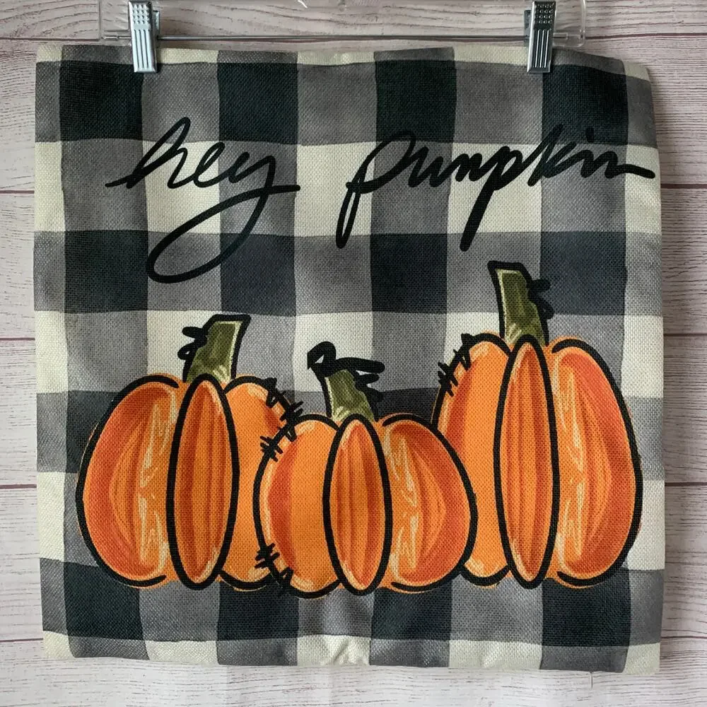 Buffalo Plaid Pumpkin Pillowcase Throw Pillow Cover HEY PUMPKIN